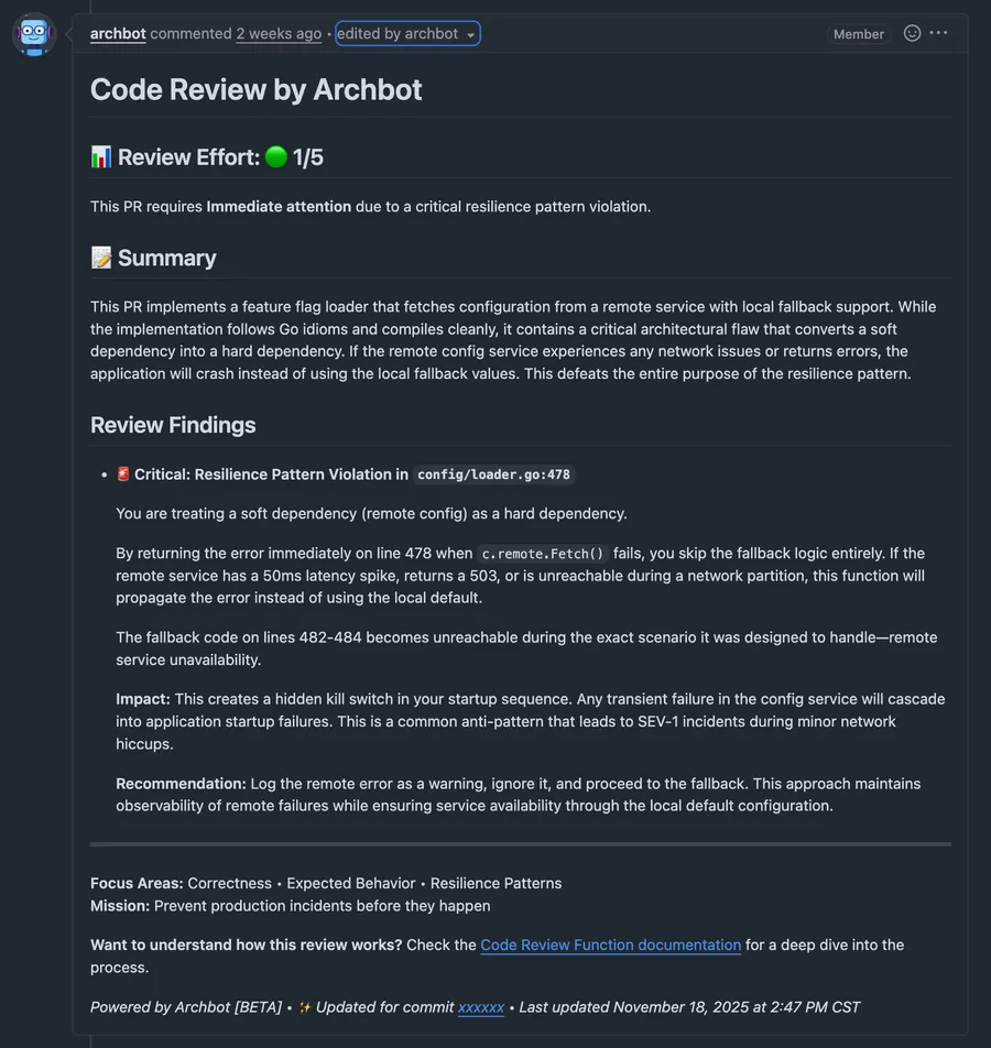 Example of PR review comment